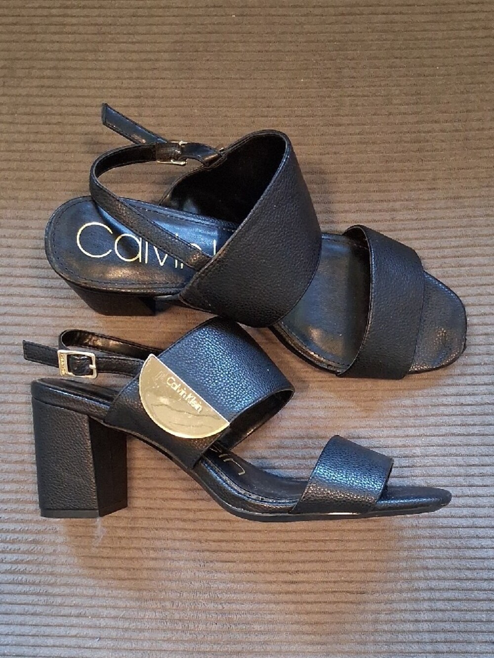 Calvin Klein Black Open-Toe Strappy Heeled Sandals - Picture 2 of 3